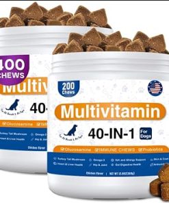 40-in-1 Dog Vitamins Chewable Multivitamin for Dogs Supplements with Glucosamine MSM - Turkey Tail Mushroom, Digestive Enzymes Gut Probiotics, Hip & Joint, Skin & Coat Immune...