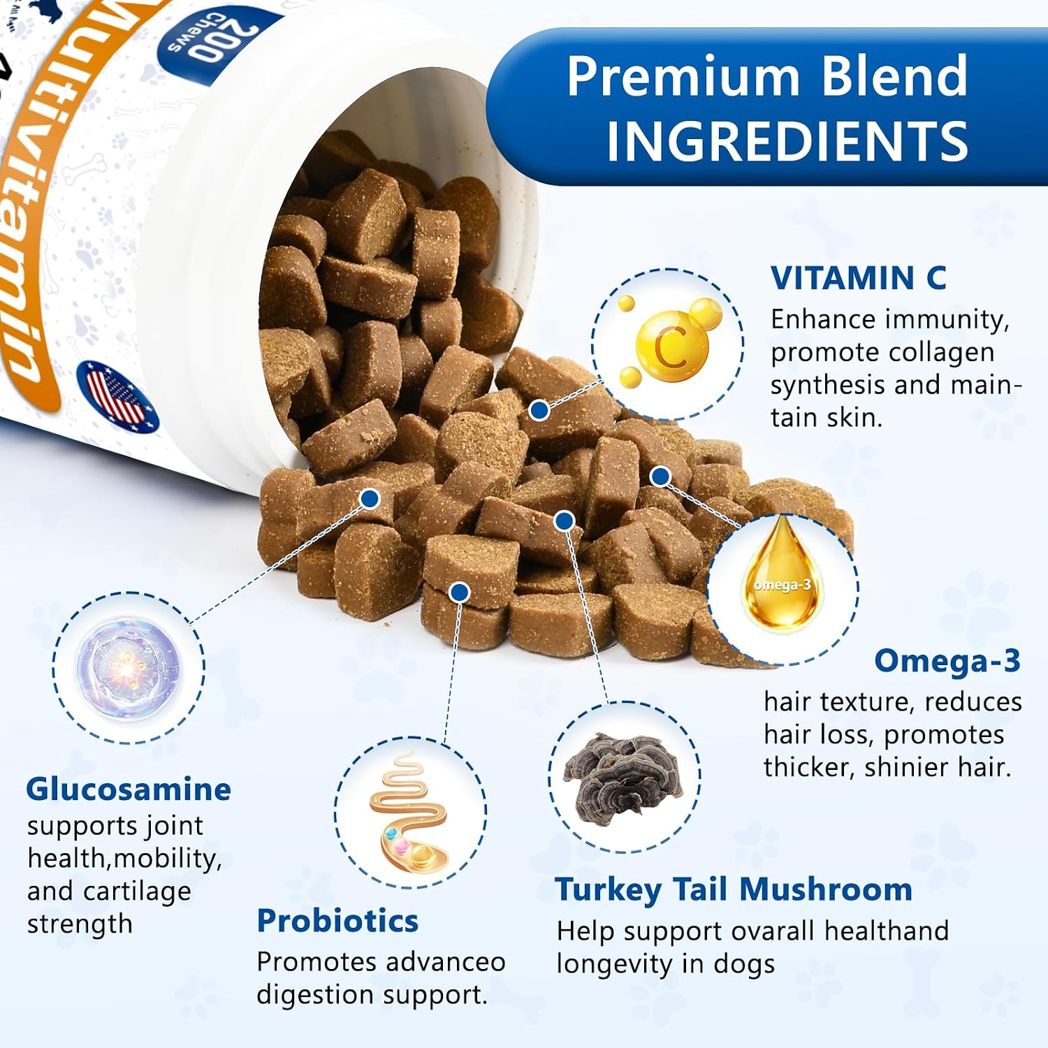 40-in-1 Dog Vitamins Chewable Multivitamin for Dogs Supplements with Glucosamine MSM - Turkey Tail Mushroom, Digestive Enzymes Gut Probiotics, Hip & Joint, Skin & Coat Immune... 15 40-in-1 Dog Vitamins Chewable Multivitamin for Dogs Supplements with Glucosamine MSM - Turkey Tail Mushroom, Digestive Enzymes Gut Probiotics, Hip & Joint, Skin & Coat Immune...