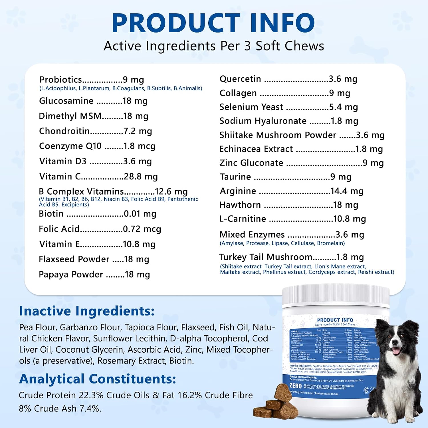 40-in-1 Dog Vitamins Chewable Multivitamin for Dogs Supplements with Glucosamine MSM - Turkey Tail Mushroom, Digestive Enzymes Gut Probiotics, Hip & Joint, Skin & Coat Immune... 17 40-in-1 Dog Vitamins Chewable Multivitamin for Dogs Supplements with Glucosamine MSM - Turkey Tail Mushroom, Digestive Enzymes Gut Probiotics, Hip & Joint, Skin & Coat Immune...