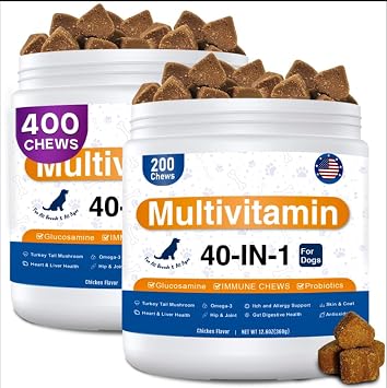 40-in-1 Dog Vitamins Chewable Multivitamin for Dogs Supplements with Glucosamine MSM - Turkey Tail Mushroom, Digestive Enzymes Gut Probiotics, Hip & Joint, Skin & Coat Immune... 11 40-in-1 Dog Vitamins Chewable Multivitamin for Dogs Supplements with Glucosamine MSM - Turkey Tail Mushroom, Digestive Enzymes Gut Probiotics, Hip & Joint, Skin & Coat Immune...