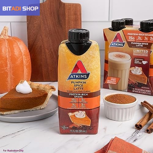 Atkins Pumpkin Spice Latte,15g Protein,3g Net Carbs,1g Sugar,Low Glycemic,Keto Friendly,(Pack of 24) - BITADI 32 51Hcf3B6IaL