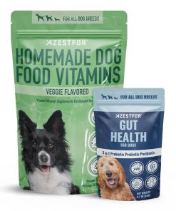 Azestfor Veggie Flavored Homemade Dog Food Vitamins Pre-Mix Powder (16oz) & Gut Health Supplement (60g) Bundle – 3 in 1 Probiotic, Prebiotic & Postbiotic Blend – for Raw, Barf &...