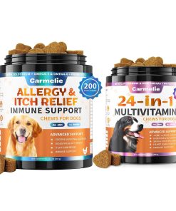 Carmelie Dog Allergy Chews + Carmelie 24 in 1 Dog Multivitamin Chewable - 400 Treats - Seasonal Allergy Relief + Dog Vitamins for Hip & Joint, Skin & Coat, Immune Health...