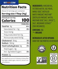 Chosen Foods Classic Mayo, 24 Oz - 100% Pure Avocado Oil-Based Mayonnaise - Non-GMO, Gluten-Free, Keto Friendly - 710 mL Glass Jar (Pack Of 5) - BITADI - Image 5