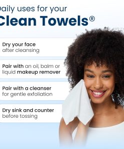 Clean Skin Club Clean Towels XL®, 100% USDA Biobased Face Towel, Disposable Face Towelette, Eczema Association Accepted, Makeup Remover Dry Wipes, Ultra Soft, 1 Pack, 50 Ct
