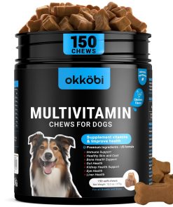 Dog Vitamins and Supplements Multivitamin Chewable 150 pcs with Wild Alaskan Salmon Oil for Dogs & Cats 8.5 oz - Omega 3, Glucosamine & Probiotics for Skin & Joint Support