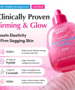 EQQUALBERRY NAD+ Peptide Boosting Serum | 14 Peptide Serum for Face, Neck & Body | Vegan Collagen & Pink Serum for Anti-Aging, Firming & Lifting | Korean Skincare (1.01 oz / 30ml)