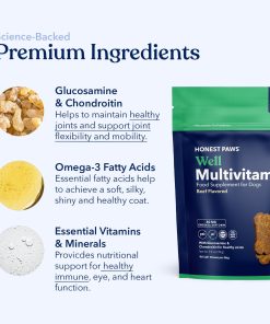 Honest Paws (90 Count) Dog Multivitamin Soft Chews with 10 Essential Vitamins - Joint, Coat, Immune, Eye & Heart Support - with Glucosamine, Chondroitin & Omega-3 - Beef Flavor...