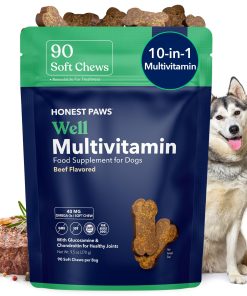 Honest Paws (90 Count) Dog Multivitamin Soft Chews with 10 Essential Vitamins - Joint, Coat, Immune, Eye & Heart Support - with Glucosamine, Chondroitin & Omega-3 - Beef Flavor...