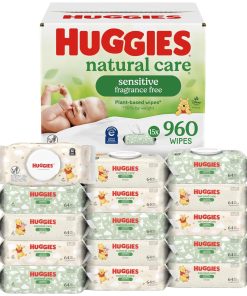 Huggies Natural Care Sensitive Baby Wipes, Unscented, Hypoallergenic, 99% Purified Water, 12 Flip-Top Packs (768 Wipes Total), Packaging May Vary