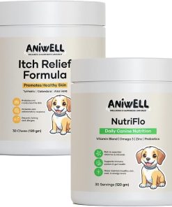 Itch Relief Chews + NutriFlo10-in-1 Dog Multivitamin | Daily Dog Vitamins & Supplements with Seasonal Allergy & Skin Support | Probiotics, Omega-3 & Borage Oil | All Breeds