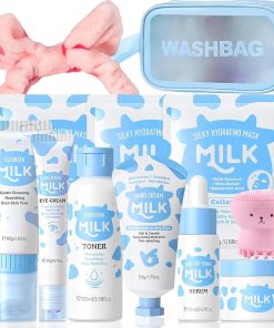 Milk Skin Care Set for Kids & Teens, 12 IN 1 Moisturizing & Gentle Milk Skin Care for Kids Girl Ages 8-12, Milk Skincare for Girls 10-12, Facial Care Gift Set for Kids & Girls,...