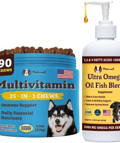 Natural Dog Company Multivitamin Chews and Ultra Omega Oil for Active Dogs - Nutrient-Rich Dog Treats with Omega-3 and Essential Vitamins, Supports Cognitive Health and Overall...