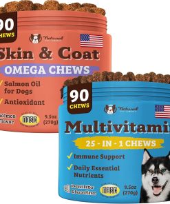 Natural Dog Company Multivitamin Supplement Chews + Skin & Coat Supplement Chews for Dogs - Comprehensive Nutritional Care for Healthy Skin, Shiny Coat, Joint Support, and...
