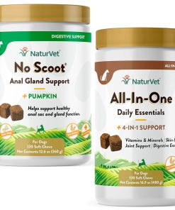 NaturVet All-in-One Dog Supplement - for Joint Support, Digestion, Skin, Coat Care – 120 Soft Chews & No Scoot for Dogs - 120 Soft Chews - Supports Healthy Anal Gland & Bowel...