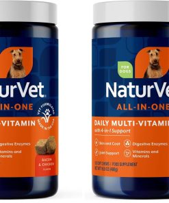 NaturVet All-in-One Dog Supplement - for Joint Support, Digestion, Skin, Coat Care – Dog Multivitamins with Minerals, Omega-3, 6, 9 – Wheat-Free Vitamins for Dogs – 120 Soft...