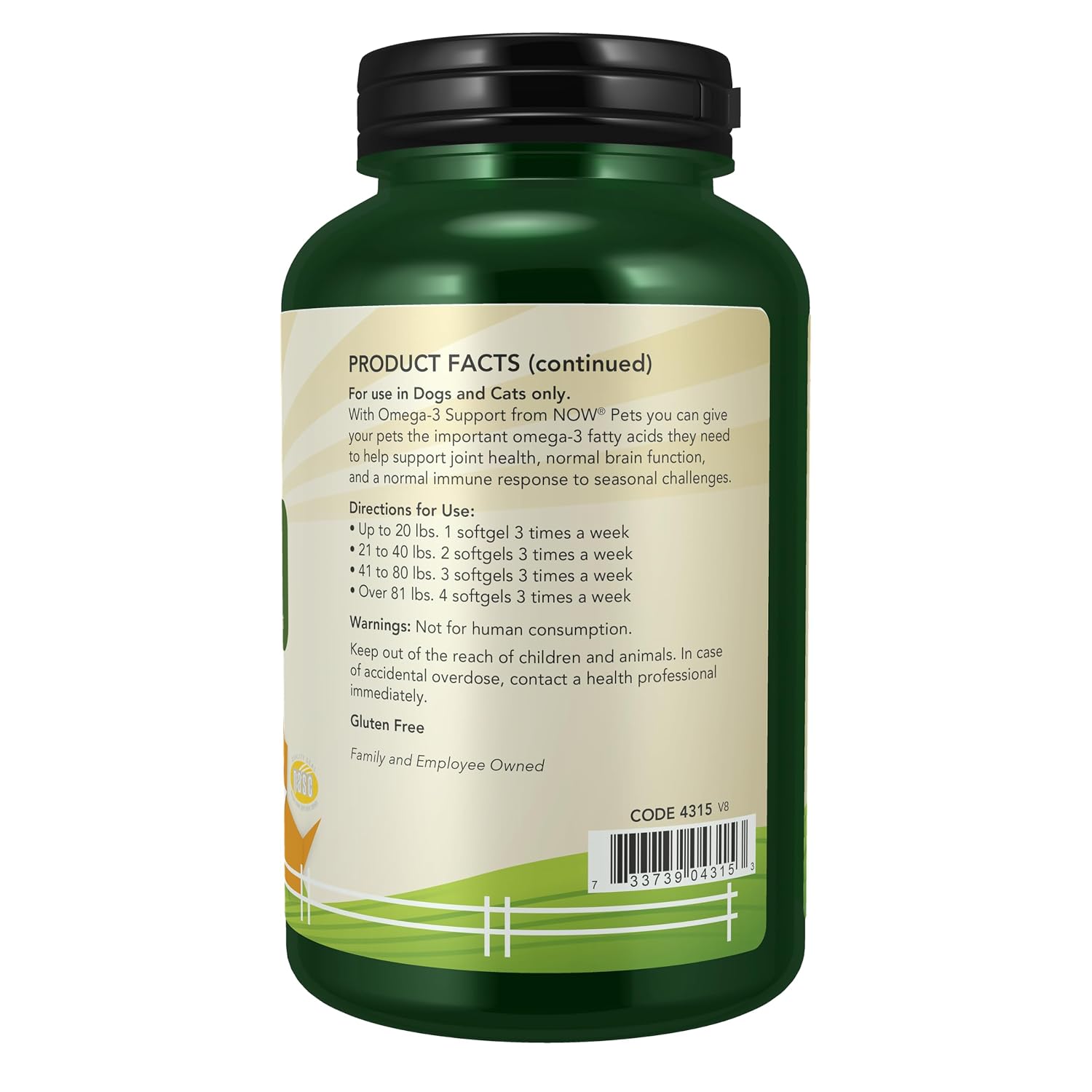 NOW Pet Health, Omega 3 Supplement, For Cats & Dogs, 180 Softgels 12 NOW Pet Health, Omega 3 Supplement, For Cats & Dogs, 180 Softgels