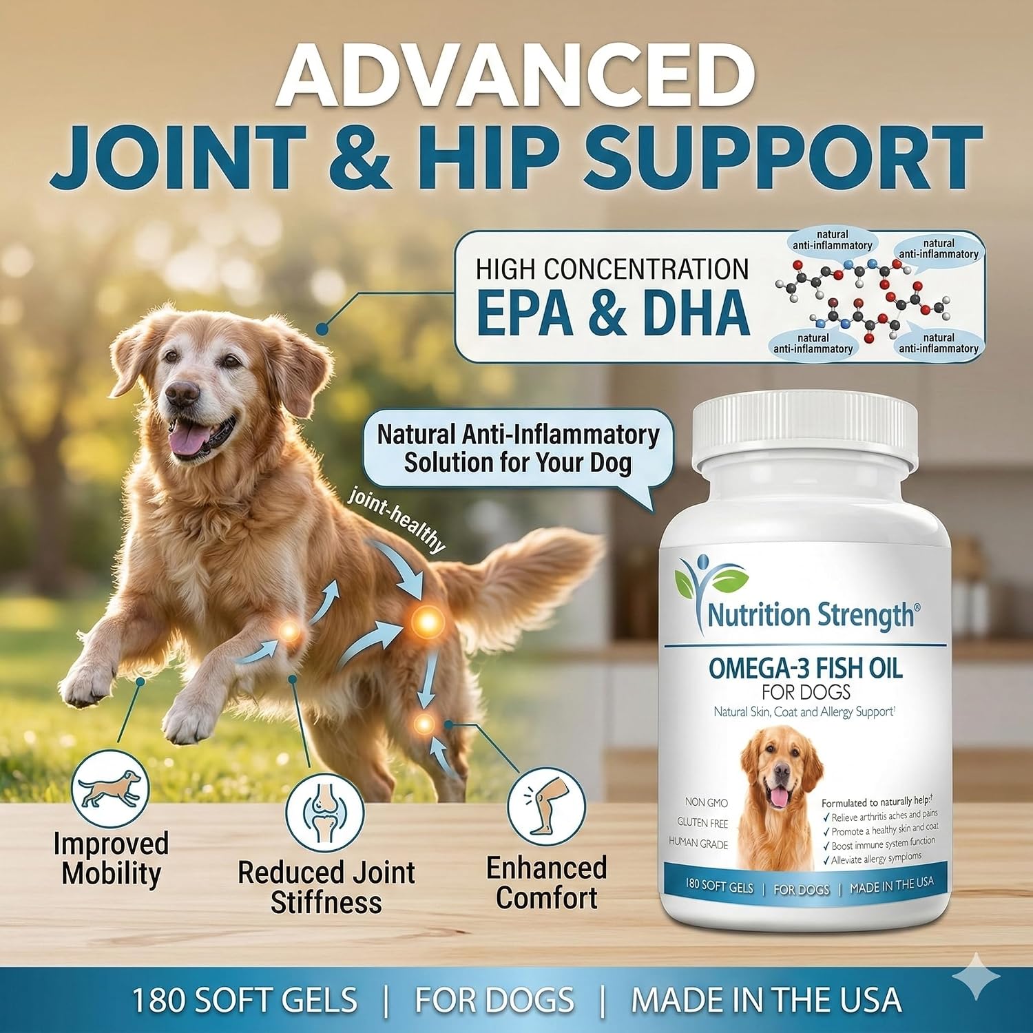 Omega 3 for Dogs | High EPA & DHA Fish Oil Soft Gels 15 Omega 3 for Dogs | High EPA & DHA Fish Oil Soft Gels