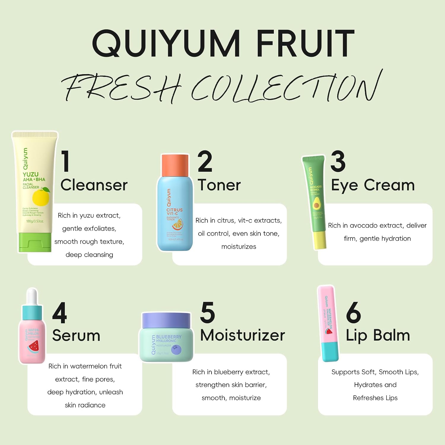 QUIYUM Fruit Skin Care Sets for Teen Girls, 6 Daily Routine Skincare Gift 13 QUIYUM Fruit Skin Care Sets for Teen Girls, 6 Daily Routine Skincare Gift