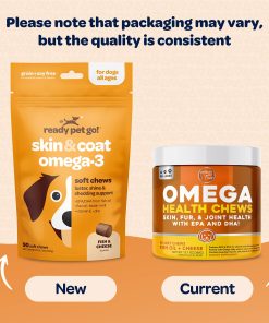 Ready Pet Go! Omega 3 + Calming Chews for Dogs | Helps with Dog Anxiety, Separation & Barking | Fish Oil for Dog Shedding, Skin Allergy, Itch Relief | 90 Chews Each