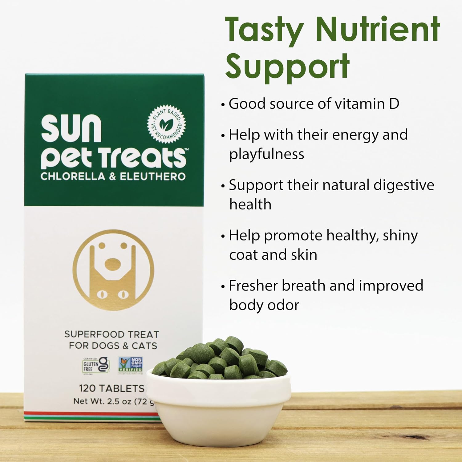 Sun Chlorella Pet Treats, Chlorella & Eleuthero Daily Supplement, 120 Bites 14 Sun Chlorella Pet Treats, Chlorella & Eleuthero Daily Supplement, 120 Bites