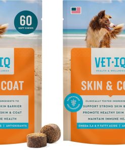 VetIQ Skin and Coat Supplement for Dogs, Helps Maintain Healthy Skin and Shiny Coat, Hickory Smoke Flavor Dog Chew, Made in The USA, 60 Count (Pack of 2)