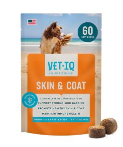 VetIQ Skin and Coat Supplement for Dogs, Helps Maintain Healthy Skin and Shiny Coat, Hickory Smoke Flavor Dog Chew, Made in The USA, 60 Count (Pack of 2)