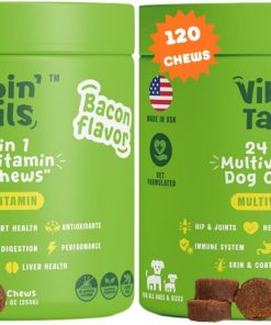 Vibin’ Tails Dog Multivitamin, Chewable Dog Vitamins and Supplements with Glucosamine, Chondroitin, Probiotics & Omega-3 for Hip & Joint, Skin & Coat – Puppy & Senior...