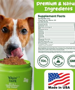 Vibin’ Tails Dog Multivitamin, Chewable Dog Vitamins and Supplements with Glucosamine, Chondroitin, Probiotics & Omega-3 for Hip & Joint, Skin & Coat – Puppy & Senior...