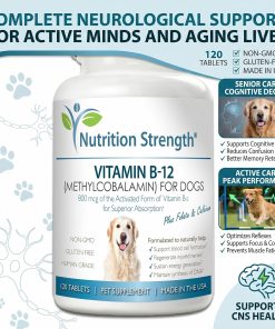 Vitamin B12 for Dogs Plus Folate & Calcium, Support the Nervous System & Blood Cell Formation, Help Sustain Cellular Energy Generation & Maintain DNA Synthesis, 120 Chewable...