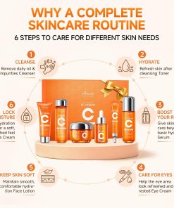 Vitamin C Niacinamide Skincare Set, Daily Facial Care Routine with 6-Piece