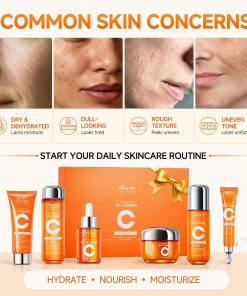 Vitamin C Niacinamide Skincare Set, Daily Facial Care Routine with 6-Piece