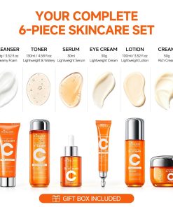 Vitamin C Niacinamide Skincare Set, Daily Facial Care Routine with 6-Piece