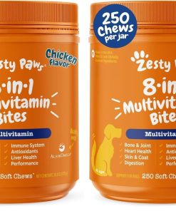 Zesty Paws Dog Multivitamin, Chewable Dog Vitamins and Supplements for Hip & Joints, Skin & Coat, Omega 3 Fish Oil for Dogs- Senior & Puppy Multivitamin - Chicken- 250ct (Pack...