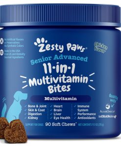Zesty Paws Dog Multivitamin, Chewable Dog Vitamins and Supplements for Hip & Joints, Skin & Coat, Omega 3 Fish Oil for Dogs- Senior & Puppy Multivitamin - Chicken Mini Bites-...