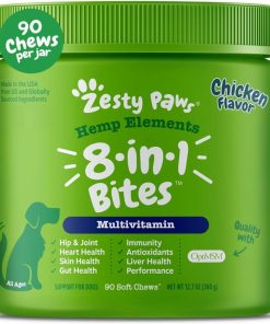 Zesty Paws Dog Multivitamin, Chewable Dog Vitamins and Supplements for Hip & Joints, Skin & Coat, Omega 3 Fish Oil for Dogs- Senior & Puppy Multivitamin - Chicken Mini Bites-...