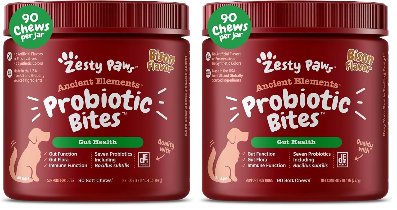 Zesty Paws Probiotics for Dogs, Digestive Enzymes Gut Flora, Digestive Health, Diarrhea & Bowel Support, DE111, Dog Probiotics Soft Chew for Pet Immune System, Chicken, 90 Ct... 11 Zesty Paws Probiotics for Dogs, Digestive Enzymes Gut Flora, Digestive Health, Diarrhea & Bowel Support, DE111, Dog Probiotics Soft Chew for Pet Immune System, Chicken, 90 Ct...