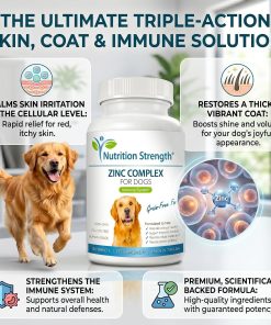 Zinc for Dogs to Support Healthy Skin & Coat, Promote Normal Growth, Balanced Immune Function & Cellular Metabolism, with Biotin, Folate, Selenium & Vitamin E, 120 Chewable Tablets