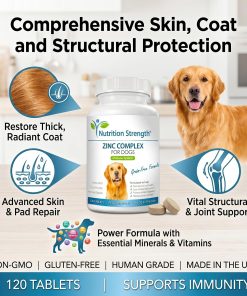 Zinc for Dogs to Support Healthy Skin & Coat, Promote Normal Growth, Balanced Immune Function & Cellular Metabolism, with Biotin, Folate, Selenium & Vitamin E, 120 Chewable Tablets
