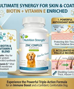 Zinc for Dogs to Support Healthy Skin & Coat, Promote Normal Growth, Balanced Immune Function & Cellular Metabolism, with Biotin, Folate, Selenium & Vitamin E, 120 Chewable Tablets